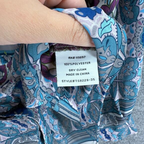 Collective Concepts Shirt Women S Small Gray Floral Button Up V-Neck Long Sleeve - Picture 4 of 7